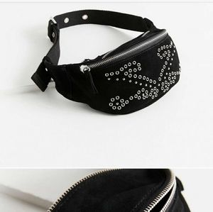 Black Genuine Suede Studded Leather Fanny Hip Pack
